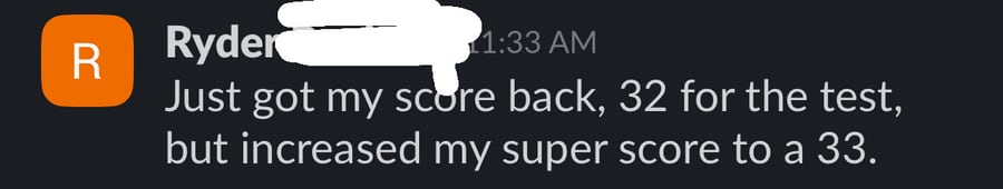 Slack message from Ryder announcing his 33